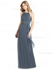 Elegant Bow Scoop silverstone A-line Lux Chiffon Floor-length Bridesmaid Dress