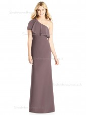 Vintage Amazing Matte Chiffon Column / Sheath Floor-length One Shoulder french truffle Tiered Bridesmaid Dress