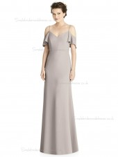 Beautiful Romantica taupe V-neck Mermaid Satin floor-length Bridesmaid Dress