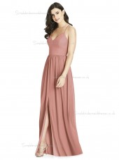 Fitted Best A-line V-neck Draped desert floor-length rose Chiffon Bridesmaid Dress