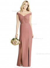 UK Romantica desert Satin Column / Sheath Floor-length Split rose V-neck Bridesmaid Dress