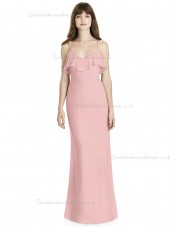 Online Stunning Chiffon Tiered Pink Column / Sheath V-neck floor-length Bridesmaid Dress