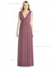 UK Girls floor-length Draped english rose A-line V-neck Chiffon Bridesmaid Dress