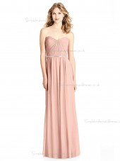 Budget Belt / Beading floor-length Pink V-neck Chiffon A-line Bridesmaid Dress