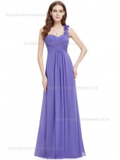 Budget Girls A-line Chiffon Empire Sweetheart Floor-length Sleeveless Draped Hand Made Flower Lavender Bridesmaid Dress