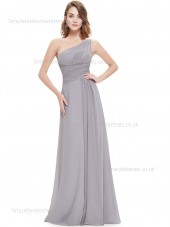 Designer Celebrity One Shoulder Sleeveless Gray Floor-length Chiffon Empire Draped A-line Bridesmaid Dress