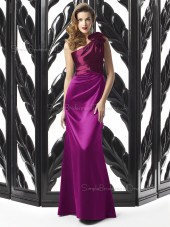 Satin One Shoulder Sheath Floor-length Sleeveless Natural Purple Zipper Bridesmaid Dress