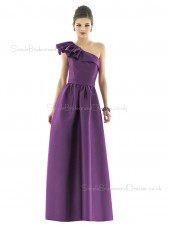 Mikado One Shoulder A-line Floor-length Sleeveless Natural Purple Backless Bridesmaid Dress