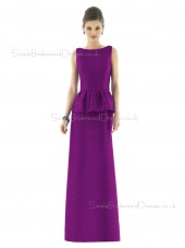 Dupioni Bateau Sheath Floor-length Sleeveless Natural Purple Backless Bridesmaid Dress