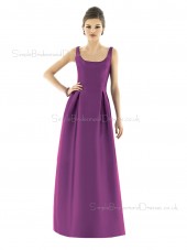 Mikado Bateau A-line Floor-length Sleeveless Natural Purple Zipper Bridesmaid Dress