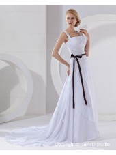 A-Line Sleeveless Empire Chiffon Ivory Square Court Beading / Applique Lace Up Wedding Dress