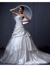 Sweep Ivory Applique / Beading / Buttons Sleeveless A-Line / Ball Gown / Princess Natural Bateau Zipper Satin Wedding Dress