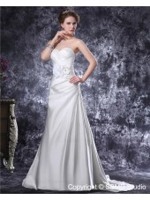 Ivory Empire Zipper A-line Sweetheart Ruffles / Applique / Hand Made Flowers / Buttons Taffeta Court Sleeveless Wedding Dress