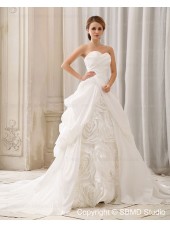 Empire Sweetheart Ivory Taffeta Ruffles / Hand Made Flower Zipper Sleeveless Court A-Line / Ball Gown Wedding Dress