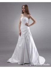 Zipper Beading / Ruffles Sleeveless Ivory A-line Court Strapless / Bateau Natural Satin Wedding Dress