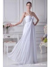 Sweetheart / One Shoulder A-line Chiffon Sweep Sleeveless Beading / Ruffles Ivory Zipper Empire Wedding Dress