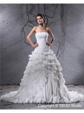 Ruffles / Applique / Beading Empire Satin / Taffeta A-line Court Zipper Sleeveless Strapless / Bateau Ivory Wedding Dress