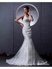 Satin / Lace Zipper Lace / Ruffles / Beading Sleeveless Court Ivory A-line Empire Straps Wedding Dress