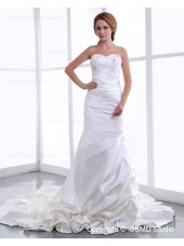 Sweetheart Ruffles / Beading / Appliques Sleeveless A-line Court Natural Lace Up Satin Ivory Wedding Dress