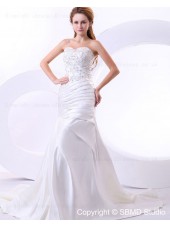 Ivory Ruffles / Beading / Embroidery Lace Up Natural Court Satin A-line Sweetheart Sleeveless Wedding Dress