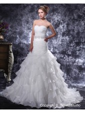 Court Organza Lace Up Natural Sweetheart Pleat / Beading / Ruffles Ivory Sleeveless Mermaid Wedding Dress