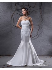 Taffeta Mermaid Ivory Court Sleeveless Applique / Beading / Ruffles Zipper Sweetheart Empire Wedding Dress