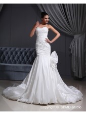 Taffeta Mermaid Ivory Dropped Zipper Pleat / Applique Sleeveless Cathedral Sweetheart Wedding Dress