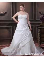 Lace Up Empire Sweep Embroidery / Beading Ivory A-line / Plus Size Taffeta Strapless Sleeveless Wedding Dress