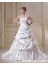 Lace Up Sweetheart Size Chapel A-line / Plus Taffeta Sleeveless Ivory Beading / Applique / Ruffles Dropped Wedding Dress