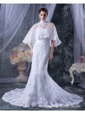 Ivory Applique / Beading / sash Lace Up Empire Strapless Tulle Sleeveless Mermaid Chapel Wedding Dress