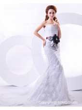 Sweetheart Chapel Mermaid Sleeveless Hand Made Flowers / Embroidery / Sash Dropped Lace Ivory Lace Up Wedding Dress
