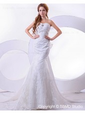 Beading / Embroidery Dropped Chapel Sleeveless Satin / Lace Ivory Zipper Mermaid Sweetheart Wedding Dress