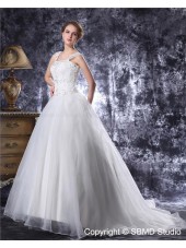 Chapel Square Zipper Beading / Applique Sleeveless A-Line / Ball Gown Ivory Organza / Lace Natural Wedding Dress