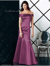 Off-the-shoulder Zipper Mermaid Short-Sleeve Satin Bridesmaid Dress