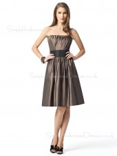 Knee-length Strapless Taffeta Draped/Ruffles/Sash Sleeveless Bridesmaid Dress