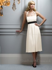 Sleeveless Tea-length Natural A-line Draped/Ruffles/Sash Bridesmaid Dress