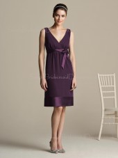 Zipper Natural Charmeuse Bow/Ruffles/Sash Grape Bridesmaid Dress