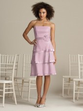 Zipper Chiffon Flowers/Tiered A-line Strapless Bridesmaid Dress