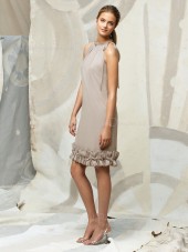 Champagne Natural Chiffon Flowers/Ruffles Zipper Bridesmaid Dress