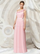 Pink Floor-length Chiffon Natural A-line Bridesmaid Dress