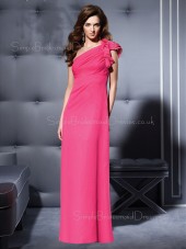 Fuchsia Sheath Sleeveless Floor-length Draped/Flowers/Ruffles Bridesmaid Dress