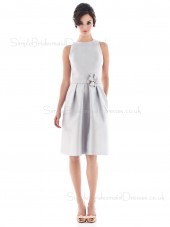 Sleeveless Satin Natural White Draped/Flowers/Ruffles/Sash Bridesmaid Dress