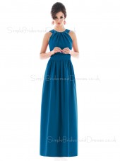 Blue Satin Draped/Ruffles Sleeveless Zipper Bridesmaid Dress