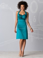 Backless Empire Ruffles Halter Elastic-Satin Bridesmaid Dress