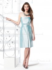 Taffeta Zipper Sleeveless Light-Sky-Blue Knee-length Bridesmaid Dress