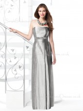Zipper Draped/Sash Floor-length Silver Elastic-Satin Bridesmaid Dress