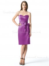 Bow/Ruffles A-line Grape Knee-length Satin Bridesmaid Dress