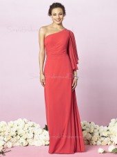 Red Zipper Empire Draped/Ruffles Floor-length Bridesmaid Dress