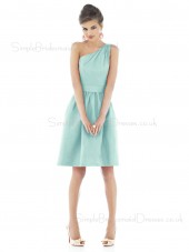 Zipper One-Shoulder Blue Ruffles Sleeveless Bridesmaid Dress