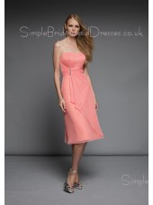 Strapless Pink Backless Tea-length Empire Bridesmaid Dress